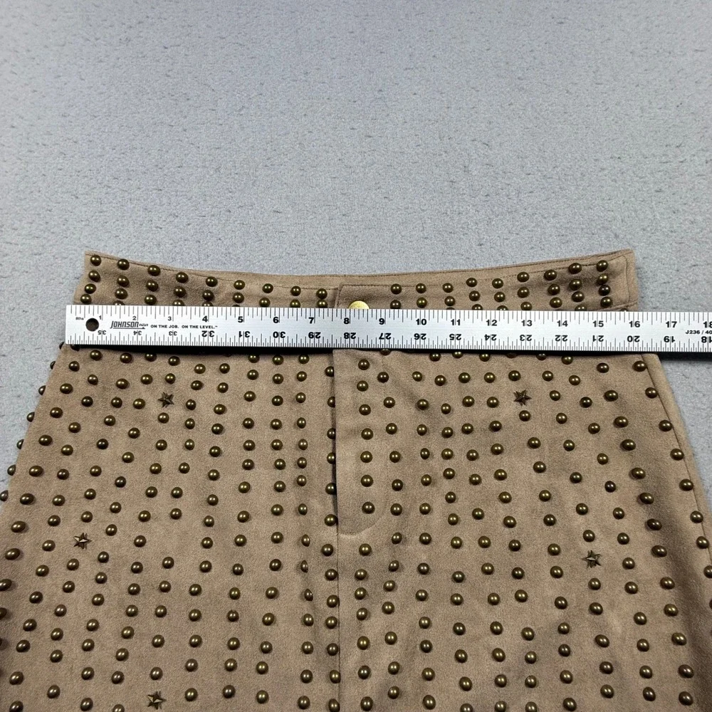 Green and Serene Tan Faux Suede Studded Scalloped Mini Skirt Womens Large
